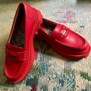 Limited Edition Coach Platform Lug Loafers in Lipstick Red